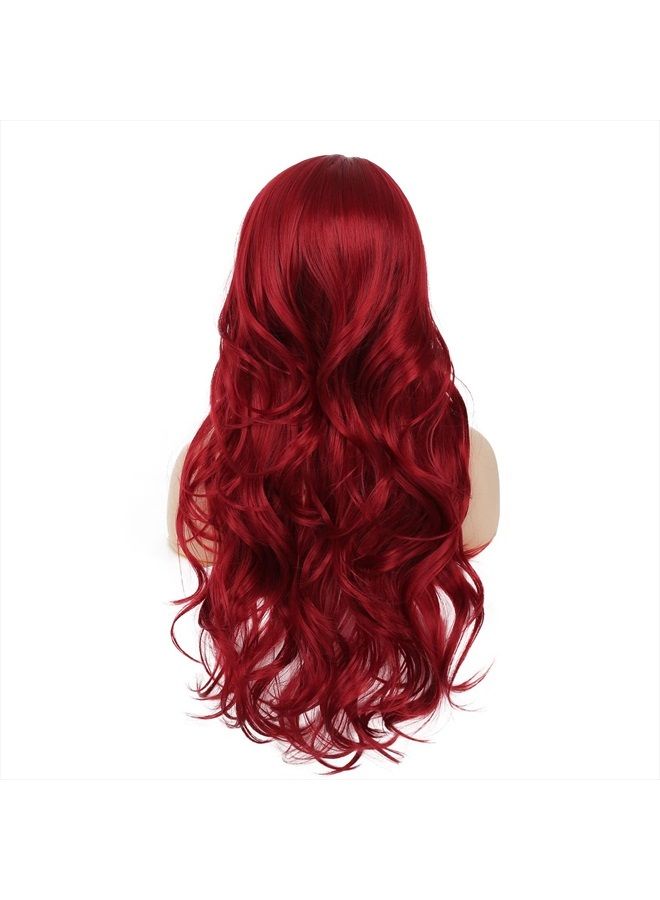 Tseses Red Wigs Long Curly Wavy Wigs for Women Side Part Natural Looking Cosplay Halloween Synthetic Fiber Wig (Red) - Image 5