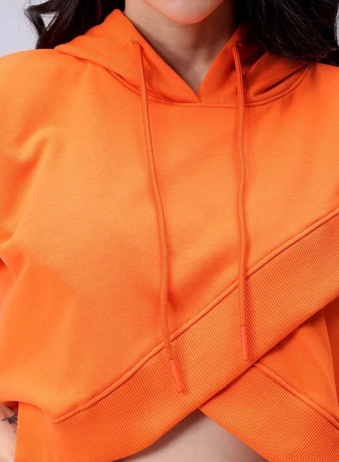 مرفوعة Women Boxy Fit Solid Hooded Neck Short Sleeve Wrap Sweatshirt