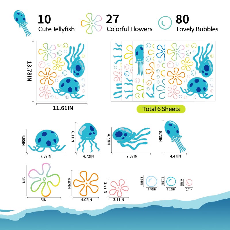 Rotumaty 117 PCS Jellyfish Bubbles Wall Stickers Under The Sea Birthday Party Decorations Ocean Wall Decals Summer Party Supplies Wall Decor for Bathroom Nursery Bedroom Home School Car - Image 4