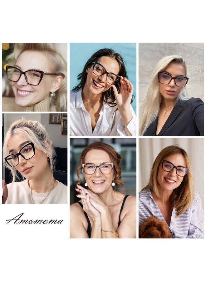 AMOMOMA Happy Watch Trendy TR90 Oversized Blue Light Reading Glasses Women,Stylish Square Cat Eye Glasses AM6031 - Image 2