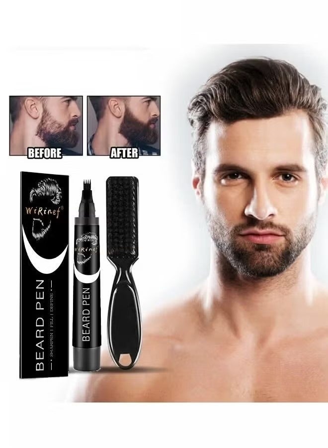 WiRinef Beard Pen-, Long Lasting Beard Filling Pen Kit with Brush and Beard Styling Comb Tool Creates Natural Looking Beard, Moustache and Eyebrows - Image 1