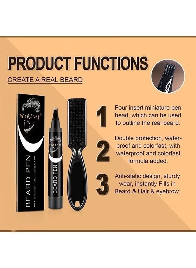 WiRinef Beard Pen-, Long Lasting Beard Filling Pen Kit with Brush and Beard Styling Comb Tool Creates Natural Looking Beard, Moustache and Eyebrows - Image 3