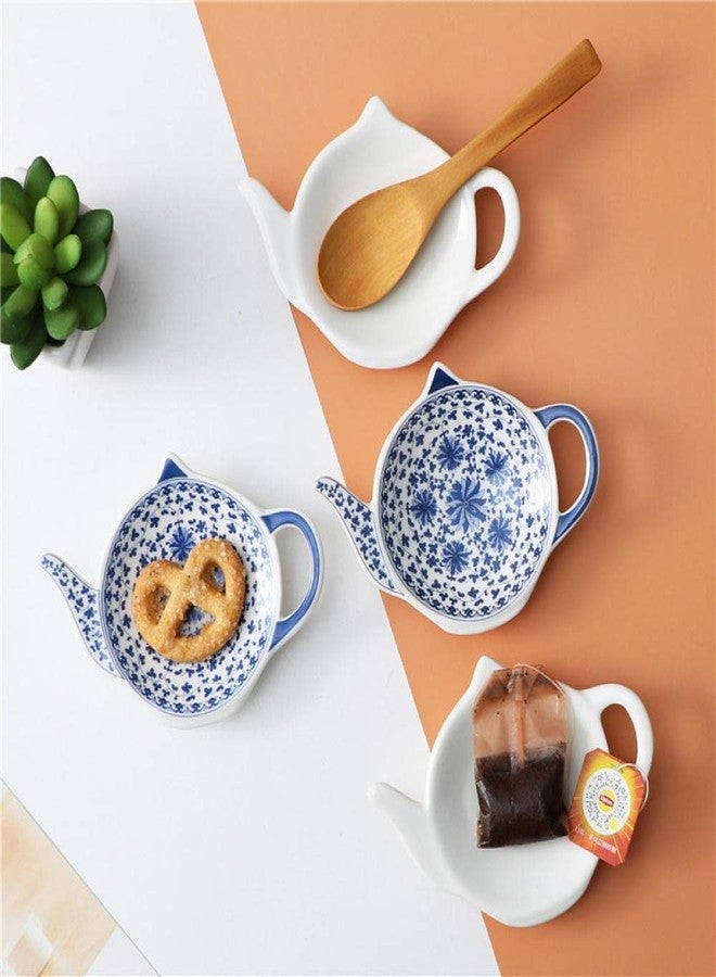 Sizikato 4pcs Blue and White Porcelain Tea Bag Holder Tea Bag Coasters Teapot-Shaped Dish Spoon Rests Snack Dish Seasoning Dish. - Image 5