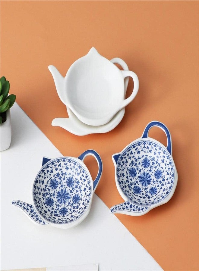 Sizikato 4pcs Blue and White Porcelain Tea Bag Holder Tea Bag Coasters Teapot-Shaped Dish Spoon Rests Snack Dish Seasoning Dish. - Image 3