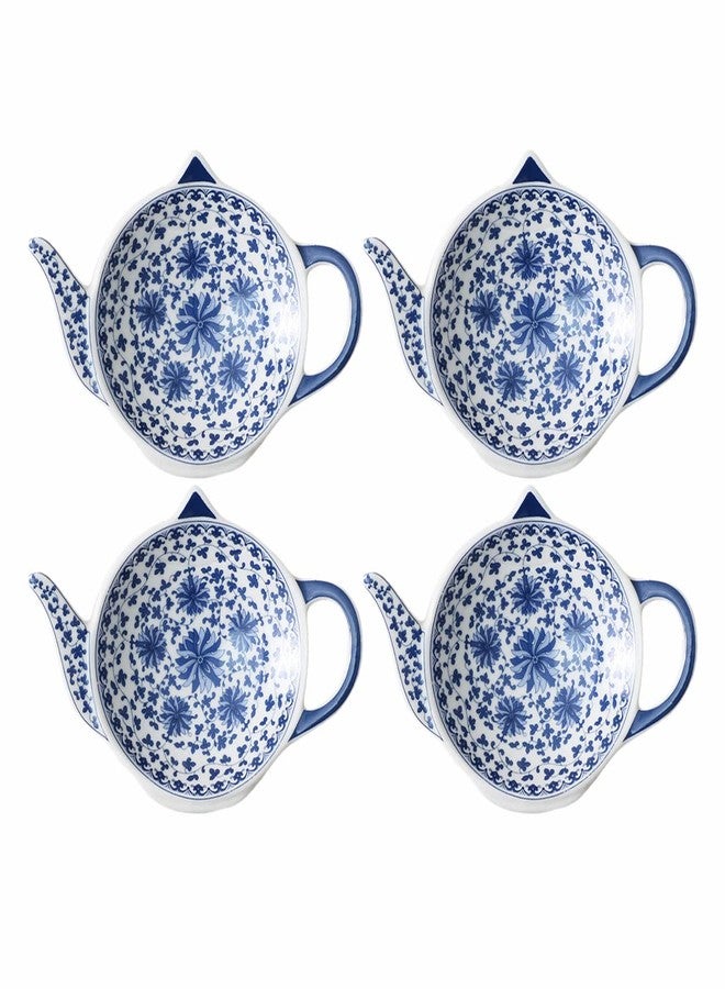 Sizikato 4pcs Blue and White Porcelain Tea Bag Holder Tea Bag Coasters Teapot-Shaped Dish Spoon Rests Snack Dish Seasoning Dish. - Image 1
