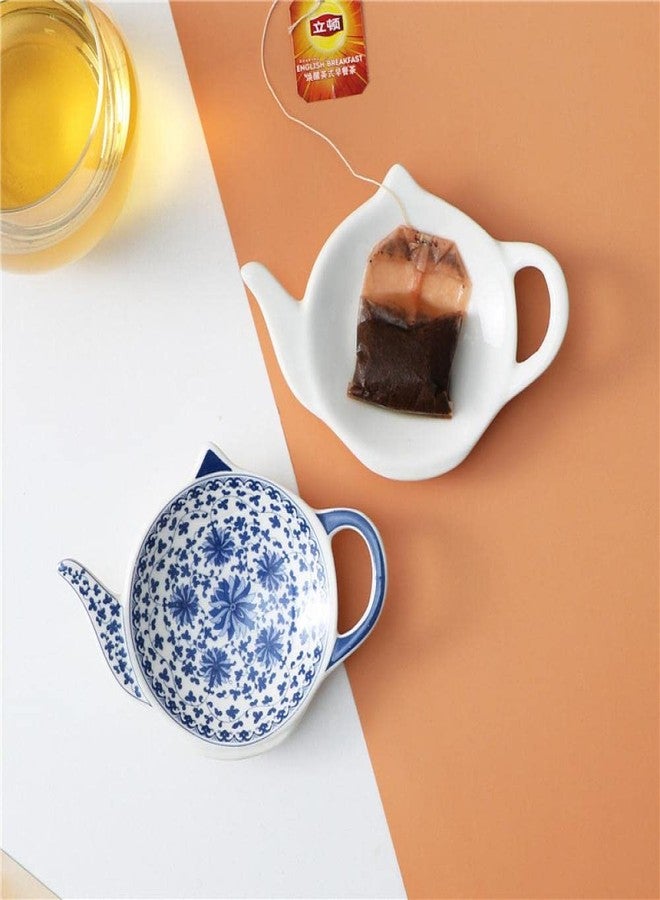 Sizikato 4pcs Blue and White Porcelain Tea Bag Holder Tea Bag Coasters Teapot-Shaped Dish Spoon Rests Snack Dish Seasoning Dish. - Image 2