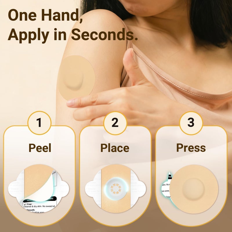 Amolyfe Libre 3 Sensor Covers Waterproof, 20 Pack Freestyle Libre 3 Plus Covers, Bump-Proof with Hard Cap, Waterproof Breathable Medical CGM Adhesive Patches, 14-Day CGM Protection (Beige) - Image 4