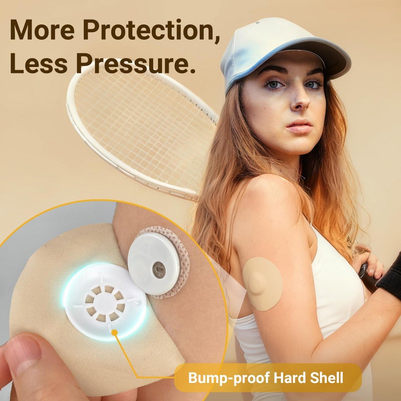 Amolyfe Libre 3 Sensor Covers Waterproof, 20 Pack Freestyle Libre 3 Plus Covers, Bump-Proof with Hard Cap, Waterproof Breathable Medical CGM Adhesive Patches, 14-Day CGM Protection (Beige) - Image 3