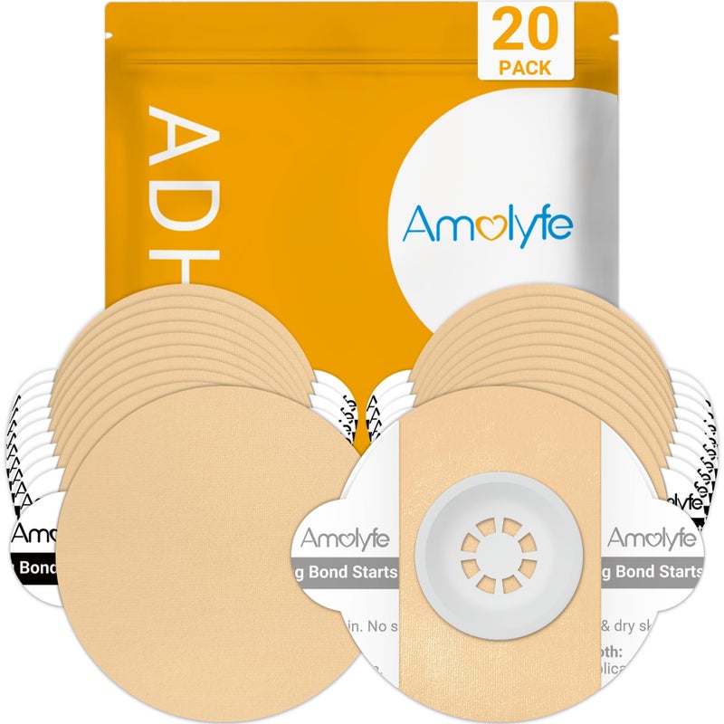 Amolyfe Libre 3 Sensor Covers Waterproof, 20 Pack Freestyle Libre 3 Plus Covers, Bump-Proof with Hard Cap, Waterproof Breathable Medical CGM Adhesive Patches, 14-Day CGM Protection (Beige) - Image 1