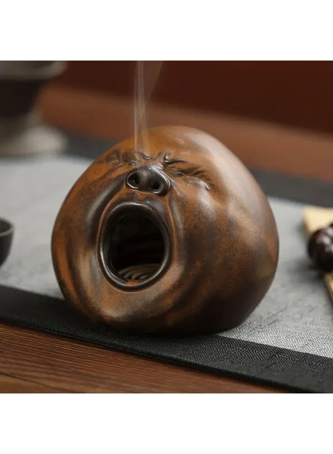 Yawning Ceramic Incense Holder Funny Screaming Face Meditation Altar Decor Asian Art Sculpture - Image 1