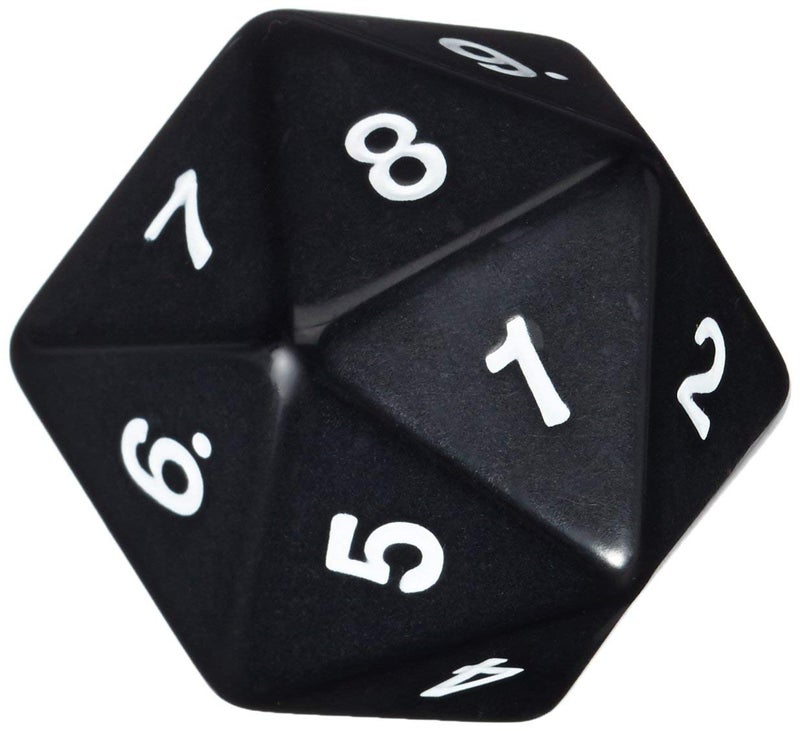 Koplow Games 55mm Jumbo D20 Opaque Black with White Numbers - Image 1