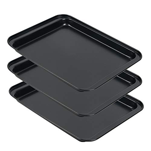 Shinsin Small Baking Sheets for Oven, Shinsin Nonstick Cookie Pans Set of 3, 8 inch Carbon Steel Cookie Sheet Pans Professional Mini Baking Replacement Trays for Toaster Oven, Easy Clean, Dishwasher Safe - Image 1
