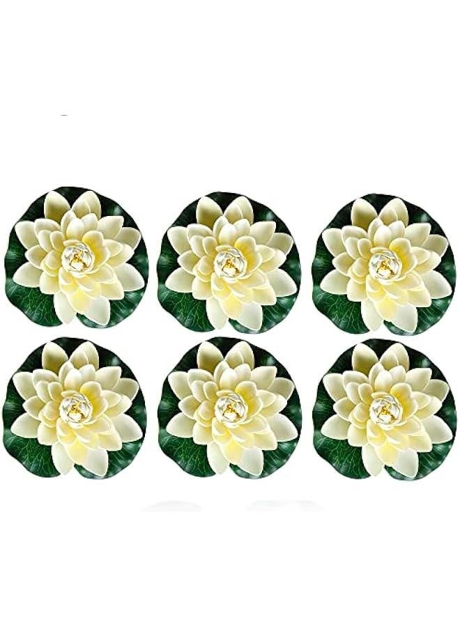 Generic 6Pcs 7in Artificial Lotus Flower Water Lily Fake Plants Swimming Pool Floating Plants Floral Foam Simulation Wedding Ornament Home Decor(7inch,White)  - Image 1