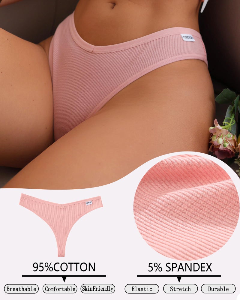 FINETOO 7 Pack Womens Thongs Underwear Cotton Breathable Low Rise Hipster Panties Sexy S-XL - Image 3