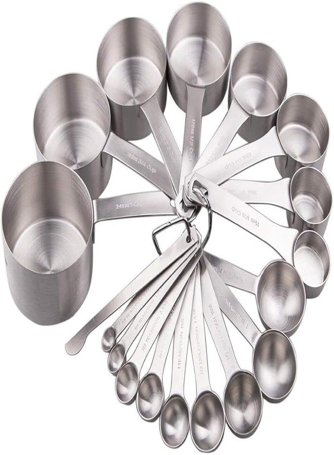 Smithcraft Measuring Cups and Spoons Set, 18/8 Stainless Steel Measuring Cups and Spoons Set for Kitchen & Baking, Heavy Duty Metric & US 8 Measure Cups & 9 Spoons & 1 Leveler - Image 1