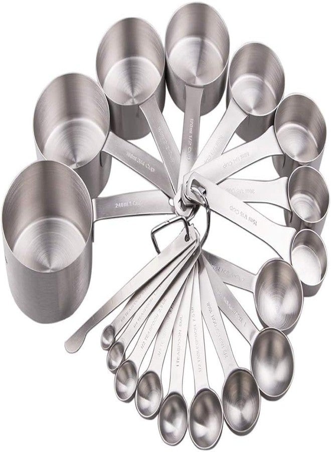 Smithcraft Measuring Cups and Spoons Set, 18/8 Stainless Steel Measuring Cups and Spoons Set for Kitchen & Baking, Heavy Duty Metric & US 8 Measure Cups & 9 Spoons & 1 Leveler - Image 2
