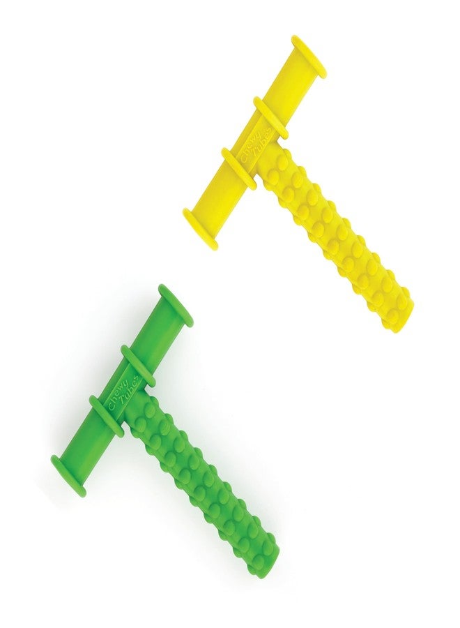 MJ Talk Tools® Opt (Oral Placement Therapy) Chewy Tube| Non-Toxic Biting Toy for Effective Oral Sensory Therapy | Texture Chewing Tube for Autism | Teether for Children and Adults (Green + Yellow) - Image 1