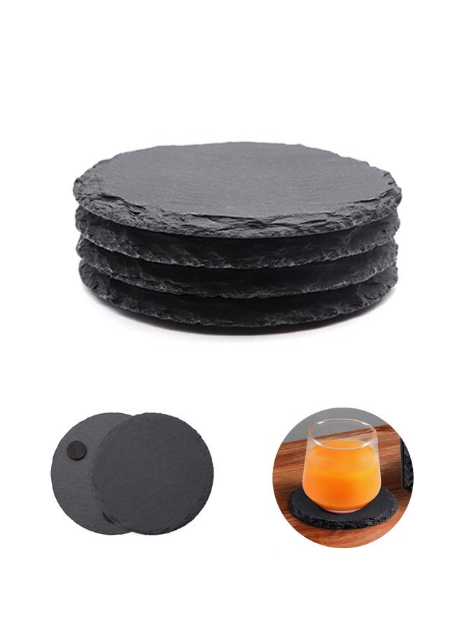 Sweet Life Round Slate Drink Coasters, 4 Inch Black Slate Stone Coasters Bulk Cup Coasters with Anti-Scratch Bottom for Drink Coffee  - Image 1