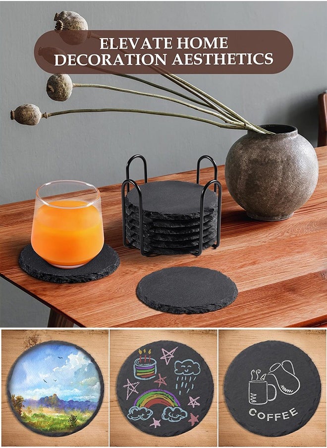Sweet Life Round Slate Drink Coasters, 4 Inch Black Slate Stone Coasters Bulk Cup Coasters with Anti-Scratch Bottom for Drink Coffee  - Image 5