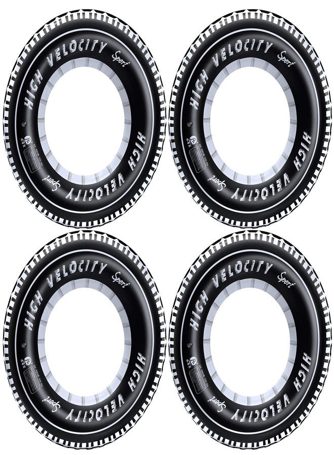iefoah Inflatable Tire Tubes Pool Floats for Adults Kids Tire Swimming Rings River Raft Truck Race Car Themed Birthday Party Supplies Decorations 4Pack - Image 1