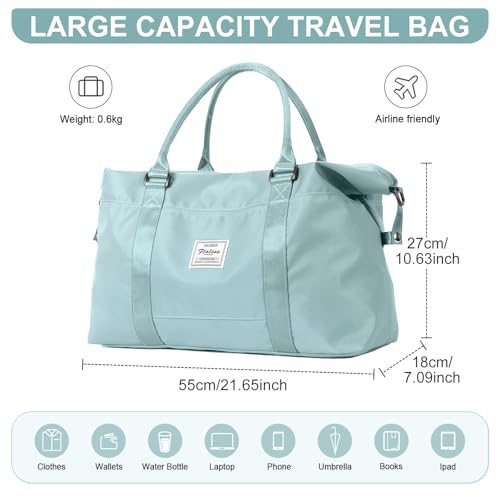 BJLFS Duffel Bag, Light Blue Nylon, 60L, Water-Resistant, Adjustable Strap, Overnight Travel, Workout, Sports Activities, Fits 15.6 Inch Laptop - Image 3
