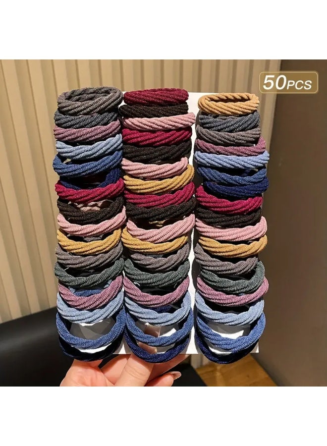 LANGMANNI 50 قطعة من أربطة الشعر المرنة بدون seams للنساء - سميكة، مقاومة للتجاعيد، مناسبة للشعر السميك والمجعد، مرونة لطيفة، ألوان متنوعة - Image 4
