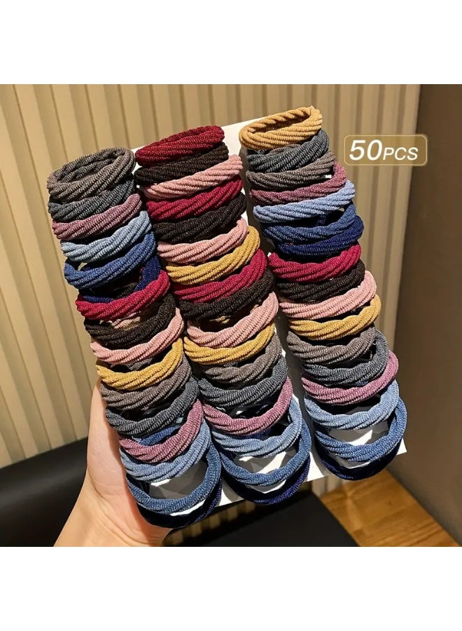 LANGMANNI 50 قطعة من أربطة الشعر المرنة بدون seams للنساء - سميكة، مقاومة للتجاعيد، مناسبة للشعر السميك والمجعد، مرونة لطيفة، ألوان متنوعة - Image 3
