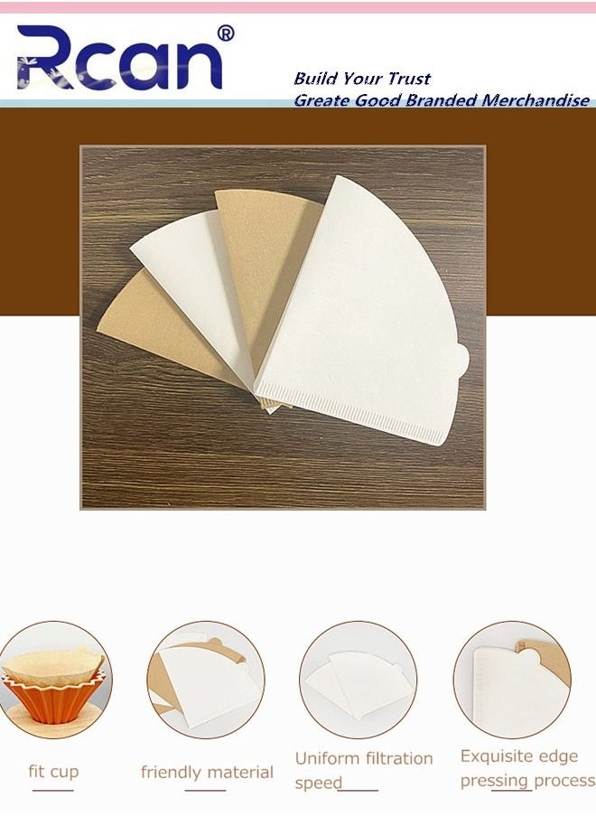 Rcan - 100 Pieces Natural Log Pulp Disposable Coffee Filter Paper V60 Fan Shaped Drip Filter 2-4 Cups Capacity for Pour-Over Pot Drip Coffee Machine Filter Cup Filter Screens - Image 1
