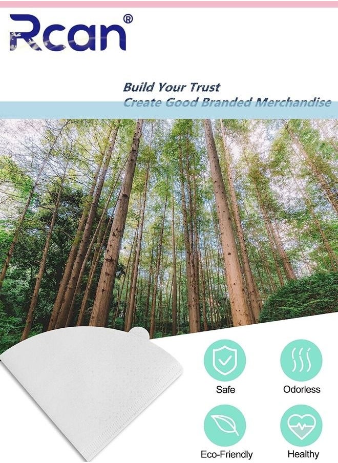 Rcan - 100 Pieces Natural Log Pulp Disposable Coffee Filter Paper V60 Fan Shaped Drip Filter 2-4 Cups Capacity for Pour-Over Pot Drip Coffee Machine Filter Cup Filter Screens - Image 1