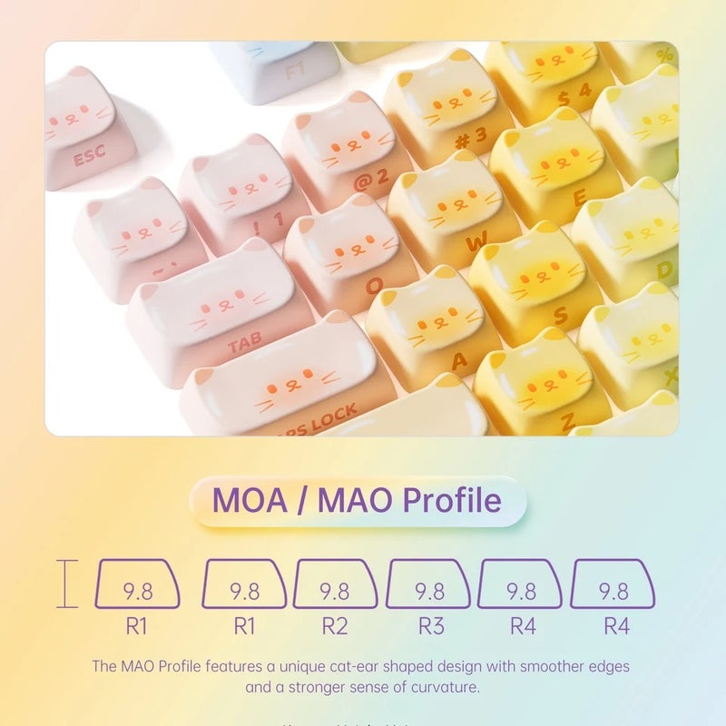 أكو لوحة مفاتيح Akko Original Cute Theme Mog/moa/mao Profile PBT Keycap Set 5-Side Dye-Sub Round Bun Mushroom for Ansi/iso Layout - Image 5