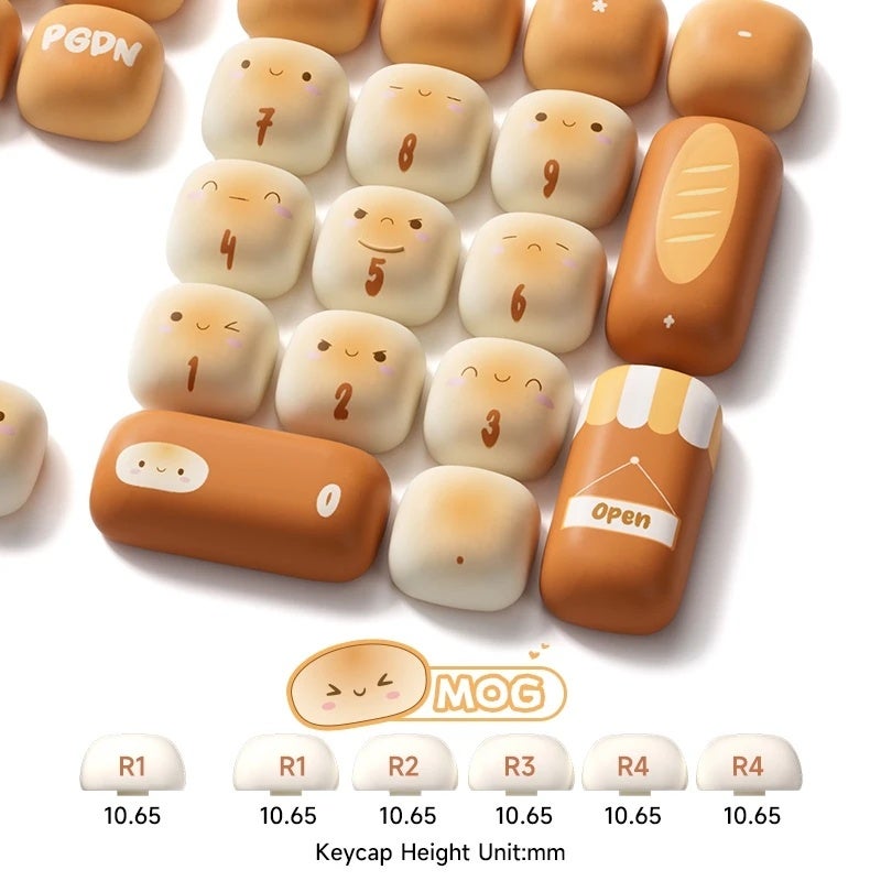 أكو لوحة مفاتيح Akko Original Cute Theme Mog/moa/mao Profile PBT Keycap Set 5-Side Dye-Sub Round Bun Mushroom for Ansi/iso Layout - Image 4