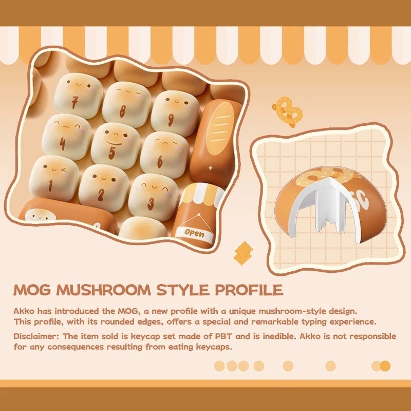 أكو لوحة مفاتيح Akko Original Cute Theme Mog/moa/mao Profile PBT Keycap Set 5-Side Dye-Sub Round Bun Mushroom for Ansi/iso Layout - Image 3