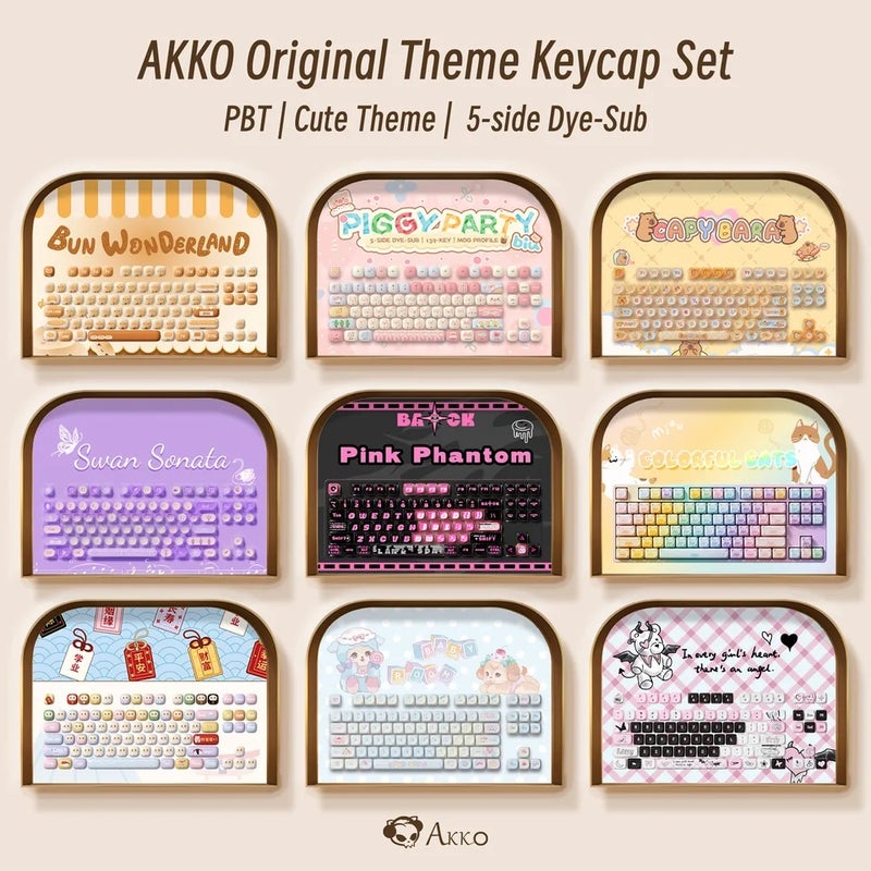أكو لوحة مفاتيح Akko Original Cute Theme Mog/moa/mao Profile PBT Keycap Set 5-Side Dye-Sub Round Bun Mushroom for Ansi/iso Layout - Image 2