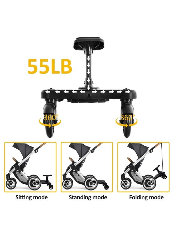 2 In 1 Sit And Stand Stroller Glider Board With Detachable Seat For Most Strollers, Up To 55 Lbs, Black