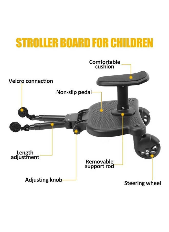 2 In 1 Sit And Stand Stroller Glider Board With Detachable Seat For Most Strollers, Up To 55 Lbs, Black