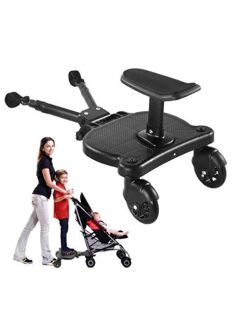 2 In 1 Sit And Stand Stroller Glider Board With Detachable Seat For Most Strollers, Up To 55 Lbs, Black