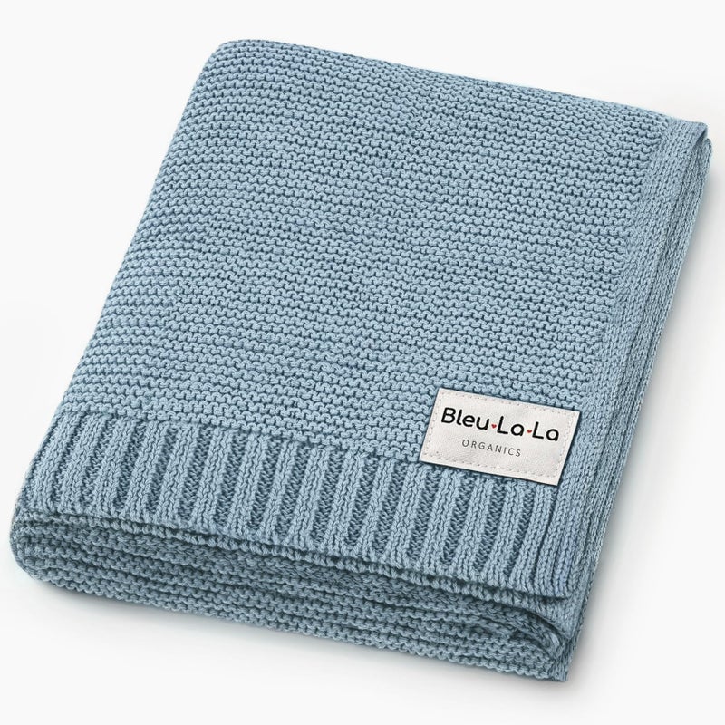 Bleu La La - 100% Organic Cotton Heritage Knit Textured Baby Quilt Blanket for Boys â€“ Signature Heritage Knit, Soft Breathable Newborn Baby Blanket (Heritage - Sky Blue) - Image 1