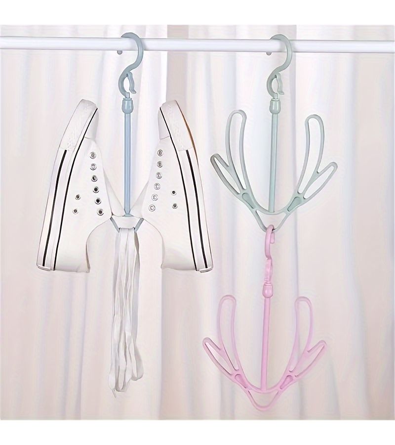 3 Pcs Stronghold Double Hook Shoe Rack Windproof Drying Storage Solution Home Balcony Space Saving Durable Plastic Organizer Random Color - Image 2