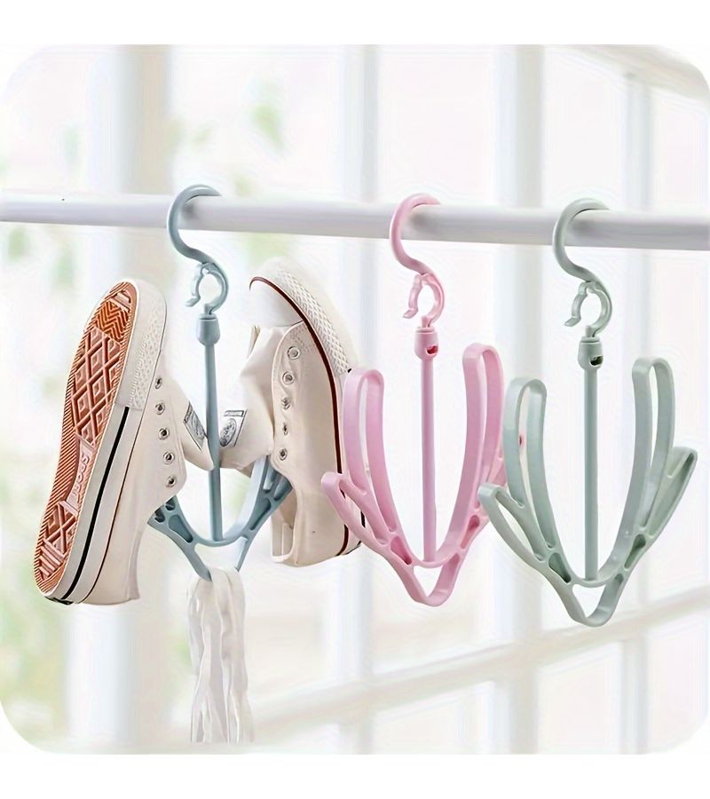 3 Pcs Stronghold Double Hook Shoe Rack Windproof Drying Storage Solution Home Balcony Space Saving Durable Plastic Organizer Random Color - Image 1