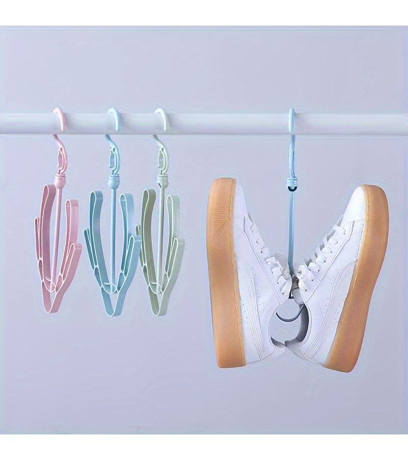 3 Pcs Stronghold Double Hook Shoe Rack Windproof Drying Storage Solution Home Balcony Space Saving Durable Plastic Organizer Random Color - Image 4