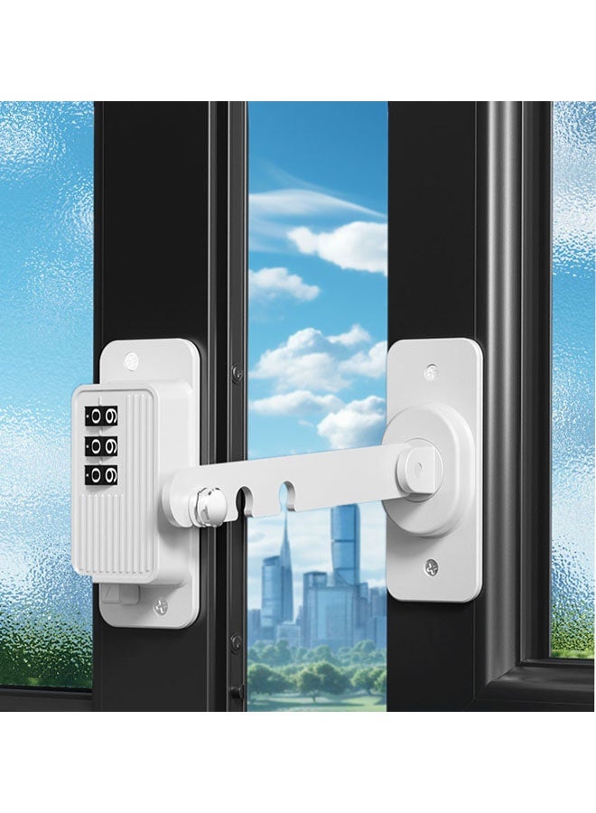 Window Safety Lock with Combination, 3rd Gear Adjustable Window Restrictor for Kids & Pets, Child Window Safety Lock with Self-Adhesive and Screws for UPVC, Aluminum, Wooden, Metal Frames - Image 1