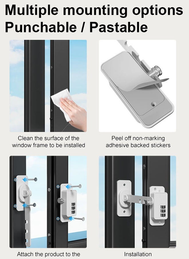 Window Safety Lock with Combination, 3rd Gear Adjustable Window Restrictor for Kids & Pets, Child Window Safety Lock with Self-Adhesive and Screws for UPVC, Aluminum, Wooden, Metal Frames - Image 4