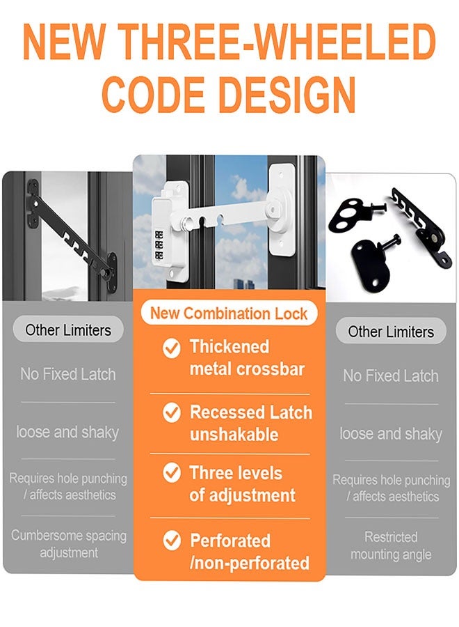 Window Safety Lock with Combination, 3rd Gear Adjustable Window Restrictor for Kids & Pets, Child Window Safety Lock with Self-Adhesive and Screws for UPVC, Aluminum, Wooden, Metal Frames - Image 5
