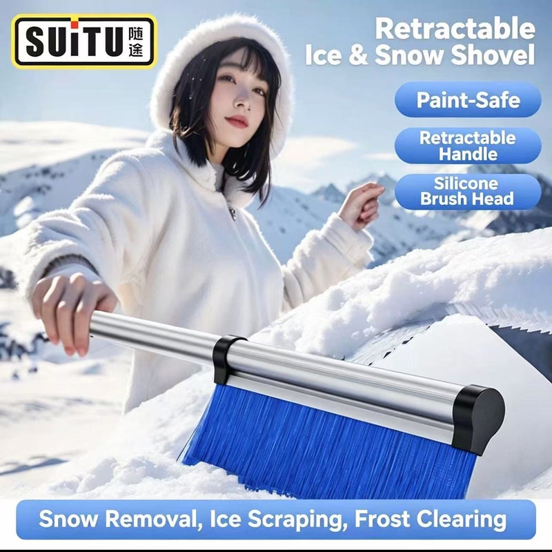 Car Oxford Snow Shovel Aluminum Retractable Ice Scraper Multifunctional Glass De-icer Snow Brush - Image 1