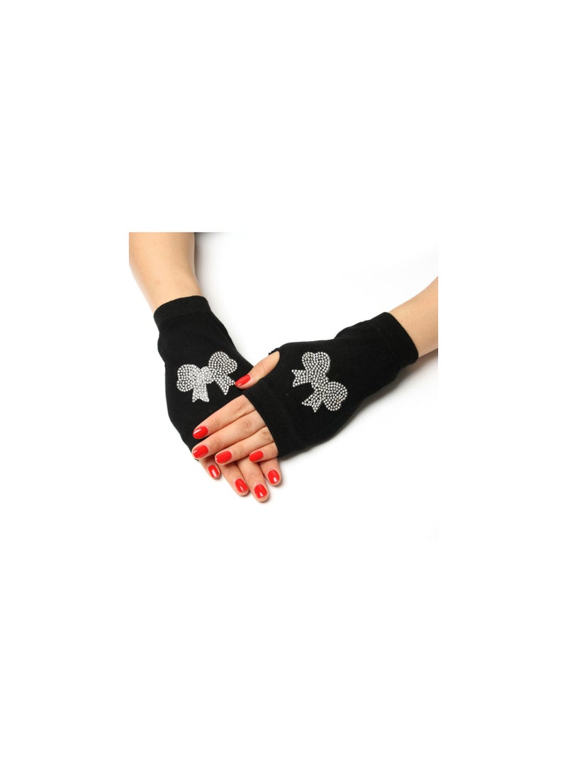 Loquat Fingerless Knit Printed Gloves 