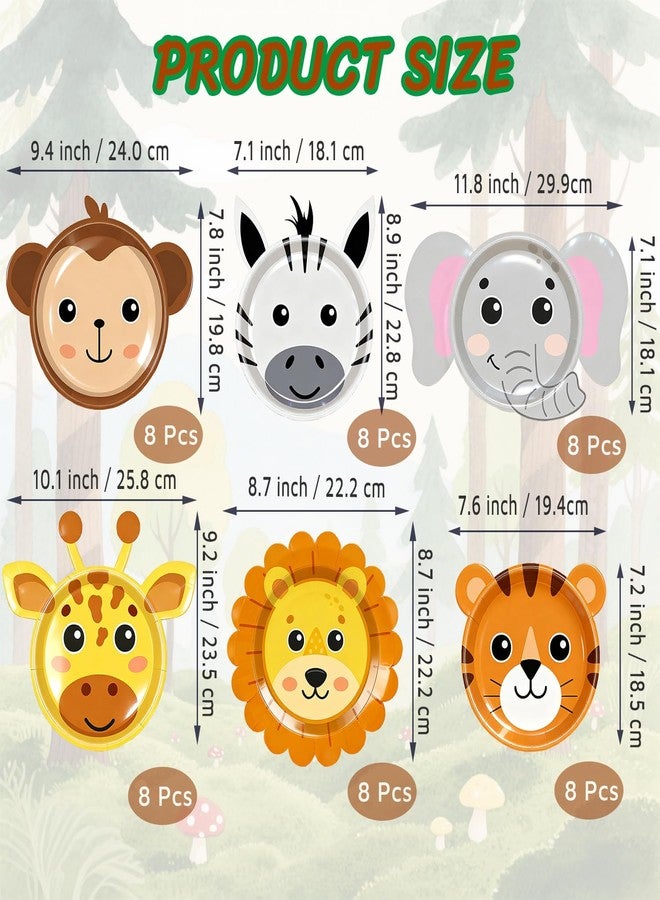 Toosunny 48pcs Jungle Animal Shaped Paper Plates Woodland Safari Zoo Theme Party Supplies Tableware for Boys Girls Birthday Preschool Classroom Creatures Baby Shower Favors 7" - Image 3