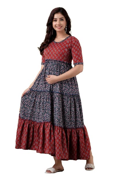 SKY FAB Women Viscose Rayon Maternity and Feeding Maxi Dress with Zip (M, Maroon) - Image 1