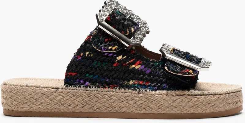 نيشانتاشي شوز Dante Black Colored Straw Stone Detail Flat Sole Women's Slippers