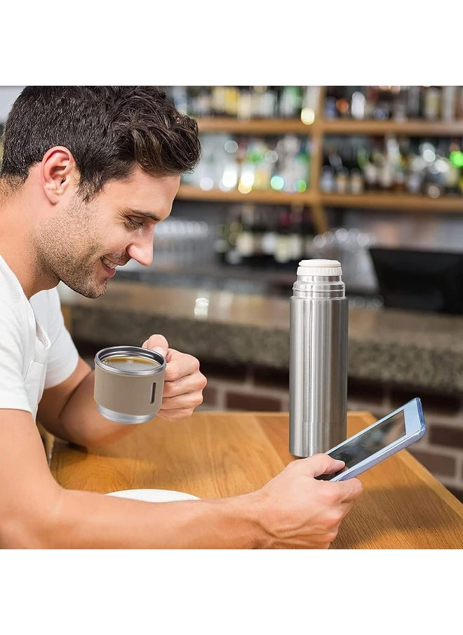 YANEK YANEK 500ml Stainless Steel Vacuum Thermos flask with Silicone Handle and Insulated Water bottle with 2 stainless steel cups set for Hot and Cold Outdoor travel | Gift box (2 PACK, SILVER BEIGE)  - Image 1