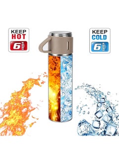 YANEK YANEK 500ml Stainless Steel Vacuum Thermos flask with Silicone Handle and Insulated Water bottle with 2 stainless steel cups set for Hot and Cold Outdoor travel | Gift box (2 PACK, SILVER BEIGE)  - Image 3